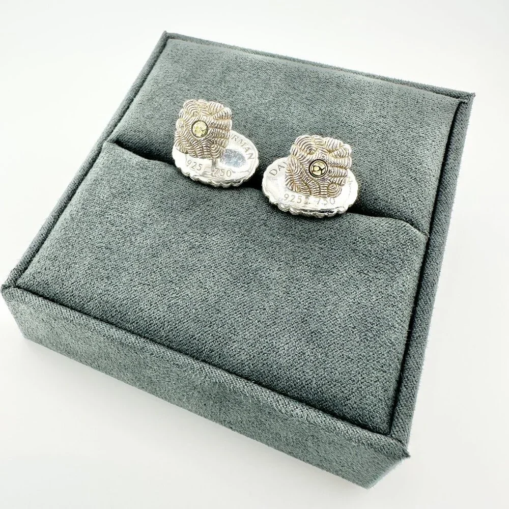 David Yurman Sea Coral Cufflinks w/ Sterling Silver & 18K Yellow Gold - RARE